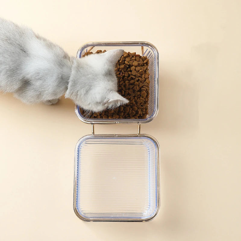 Gamelle double transparente surélevée pour animaux (chat/chien) avec support doré – Pour eau et nourriture