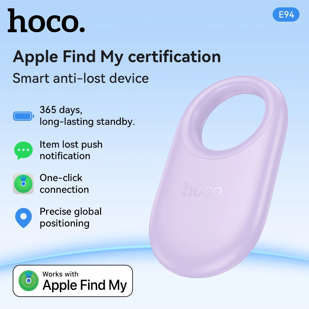 HOCO E94 – Traceur GPS intelligent compatible AirTag pour animaux, chiens et clés ; dispositif anti-perte avec étui, compatible avec le réseau « Localiser » (Find My) pour le suivi des personnes âgées et des enfants