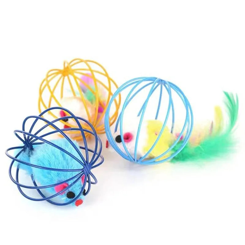 Jouet pour chat populaire : souris colorée en cage avec souris interactive à poursuivre