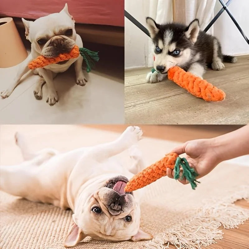 1 jouet à nœuds pour animaux (chien et chat) en forme de carotte – Jouet à mâcher en corde de coton pour chiens (usage intérieur) et chats – Accessoire pour animaux