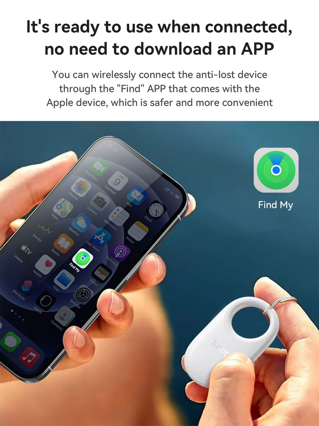 HOCO E94 – Traceur GPS intelligent compatible AirTag pour animaux, chiens et clés ; dispositif anti-perte avec étui, compatible avec le réseau « Localiser » (Find My) pour le suivi des personnes âgées et des enfants