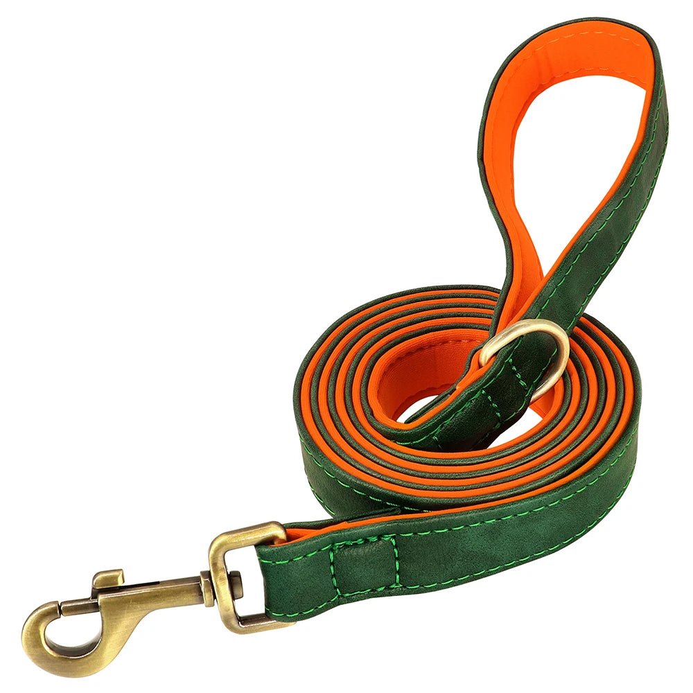 Ensemble collier et laisse en cuir personnalisés pour chien – Collier en cuir souple et rembourré pour chiens de petite, moyenne et grande taille – Plaque nominative gravée offerte