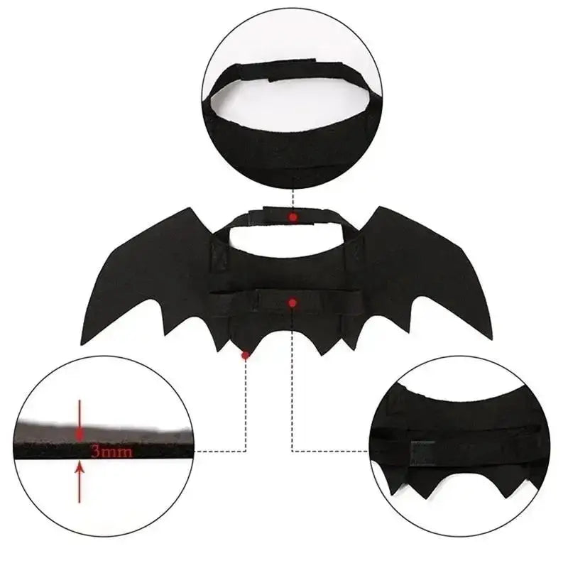Vente en gros : Costume de cosplay mignon pour animal (chat/chien) – Ailes de chauve-souris noires avec sangle de sécurité – Accessoire pour jeux de rôle et décoration de fête d'Halloween.