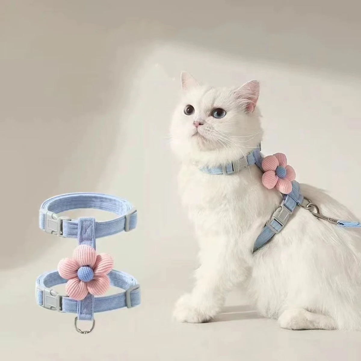 Ensemble harnais et laisse pour chat ou petit chien – Harnais réglable et respirant pour promenades