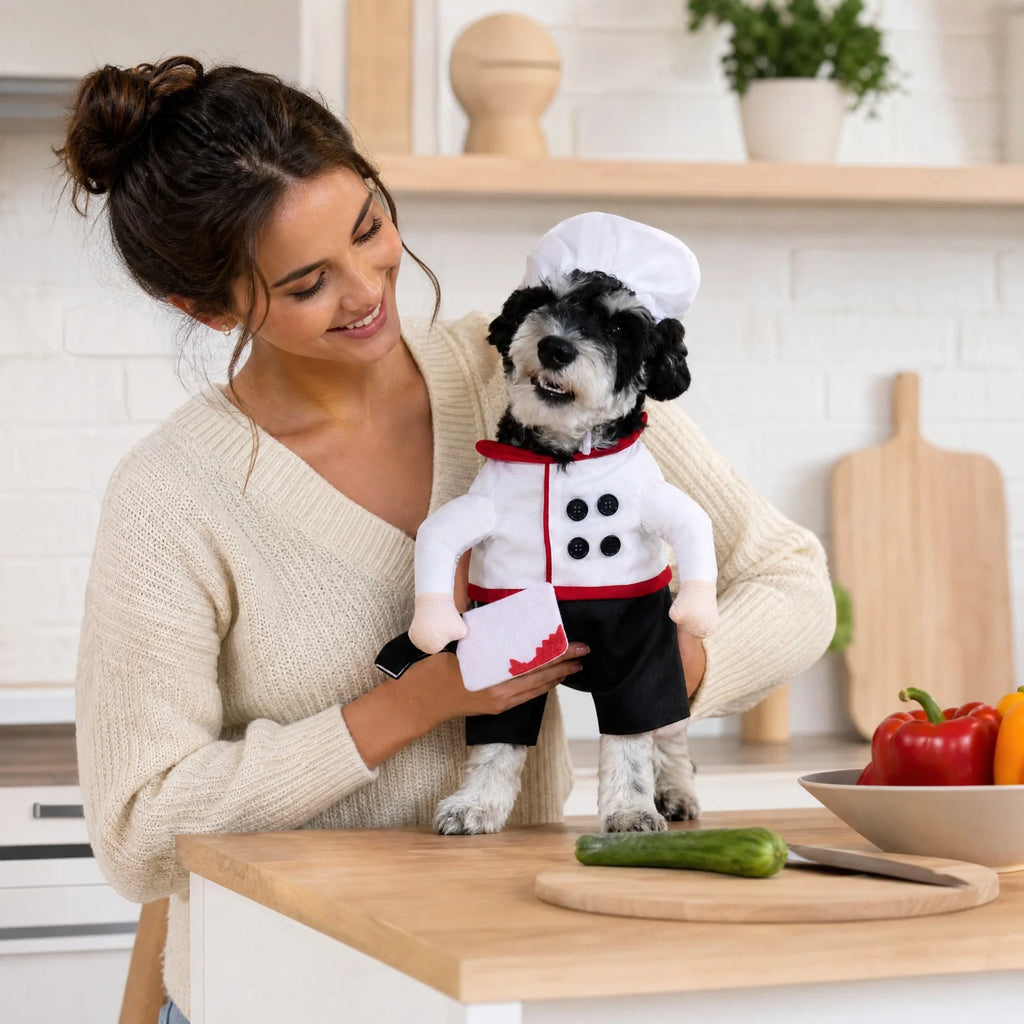 Costume de chef pour chien – Tenue de cosplay amusante avec toque – Déguisement mignon pour chiot, fête, vacances ou festival – Accessoire photo