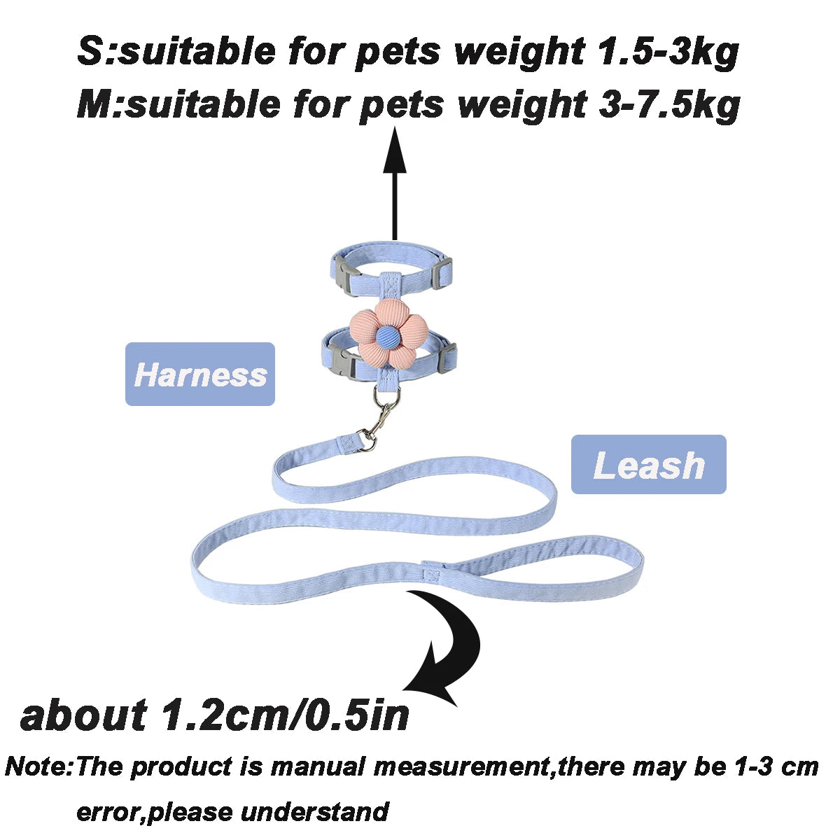 Ensemble harnais et laisse pour chat ou petit chien – Harnais réglable et respirant pour promenades