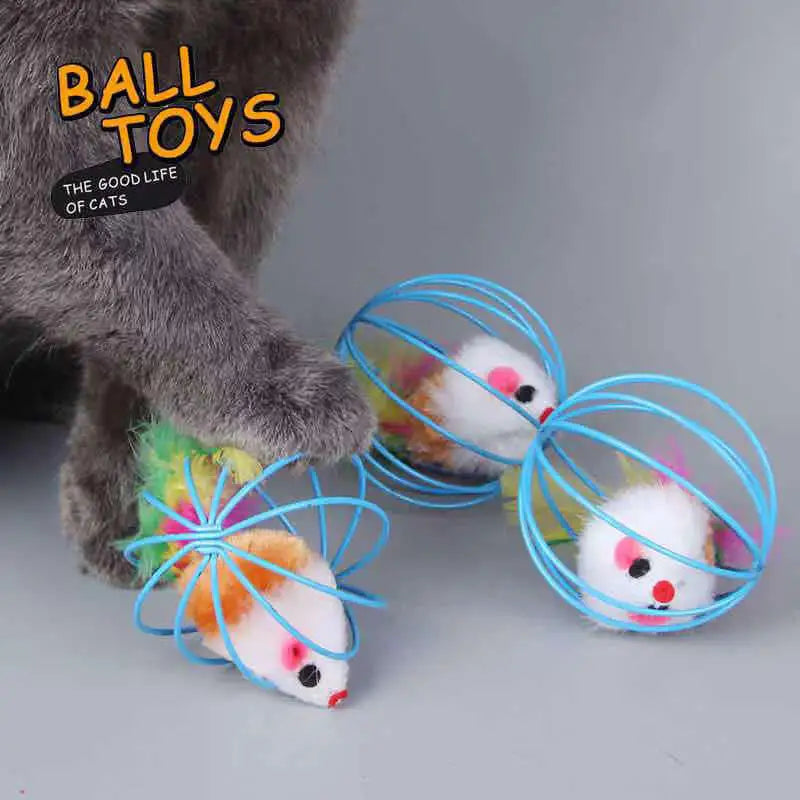 Jouet pour chat populaire : souris colorée en cage avec souris interactive à poursuivre
