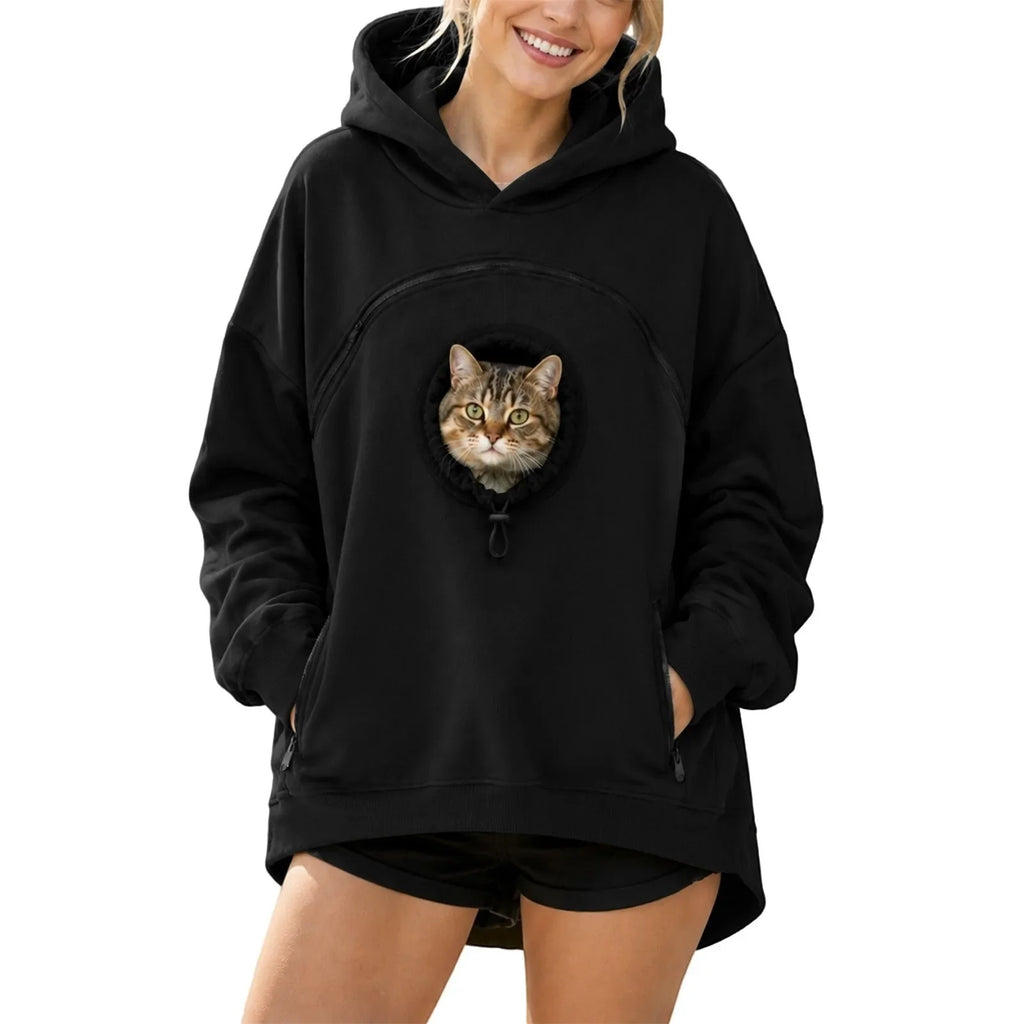 Sweat à capuche en polaire de flanelle épaisse – Tenue assortie pour vous et votre animal, vêtement d'intérieur chaud et ample doté d'une poche pour porter votre animal