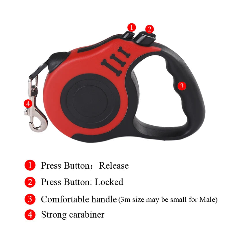Laisse rétractable automatique pour chiens et chats – 3 m ou 5 m – En nylon, idéale pour les promenades, les voyages et les randonnées avec des chiens de petite taille ou des chiots