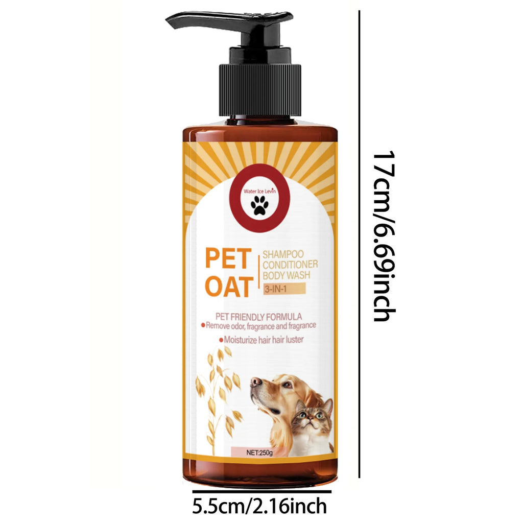 Shampoing pour animaux ; nettoie le pelage, élimine les odeurs, rend le poil doux sans le dessécher, laisse un parfum longue durée ; spécialement conçu pour les animaux de compagnie, convient au bain des chiens et des c