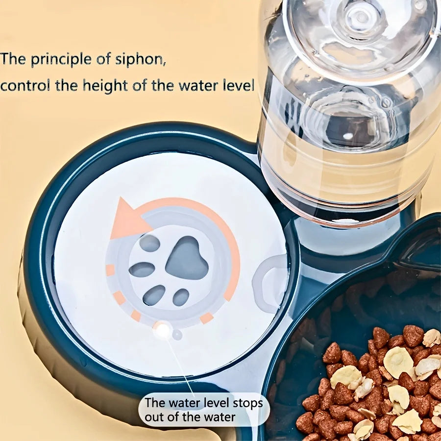 Ensemble de bols 3-en-1 pour animaux : bols inclinés pour nourriture et eau (design en forme d'oreilles) avec distributeur d'eau par gravité pour protéger le cou.