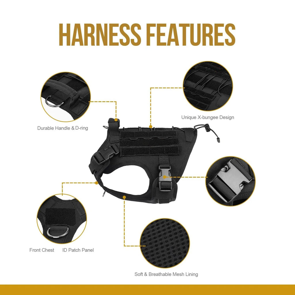 Harnais pour chien, harnais tactique avec poignée, gilet anti-traction pour chien d'assistance avec panneaux auto-agrippants, harnais réglable pour chien .