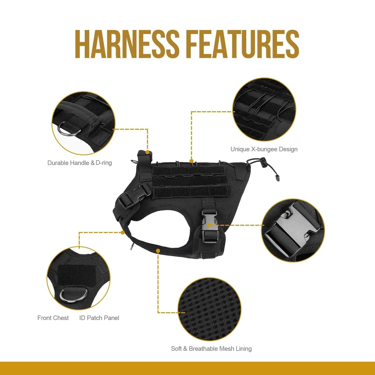 Harnais pour chien, harnais tactique avec poignée, gilet anti-traction pour chien d'assistance avec panneaux auto-agrippants, harnais réglable pour chien .