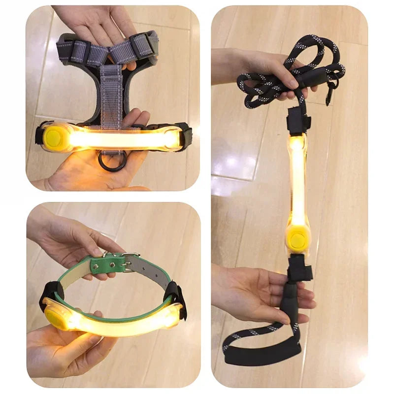 Collier de sécurité anti-perte pour chien avec pendentif lumineux multicolore, étanche, pour extérieur, avec bande lumineuse LED clignotante et accessoire de traction pour animaux de compagnie.