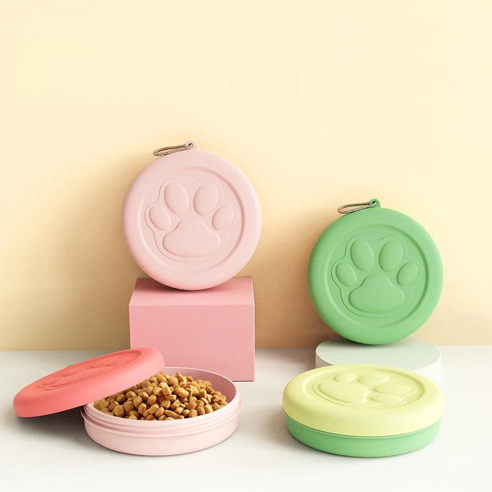 Gamelle portable pour animaux : écuelle de voyage 2-en-1 (eau et nourriture) avec compartiment à friandises, idéale pour la randonnée, le camping et les déplacements.