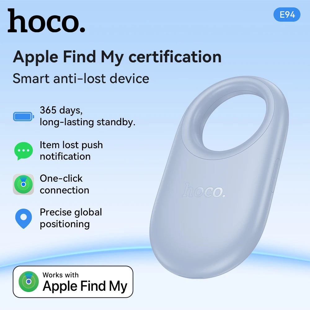 HOCO E94 – Traceur GPS intelligent compatible AirTag pour animaux, chiens et clés ; dispositif anti-perte avec étui, compatible avec le réseau « Localiser » (Find My) pour le suivi des personnes âgées et des enfants