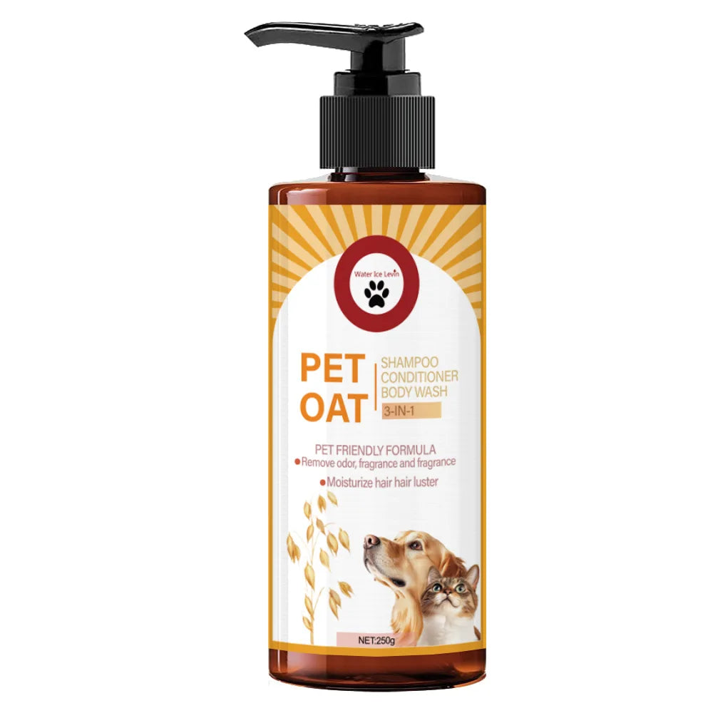 Shampoing pour animaux ; nettoie le pelage, élimine les odeurs, rend le poil doux sans le dessécher, laisse un parfum longue durée ; spécialement conçu pour les animaux de compagnie, convient au bain des chiens et des c