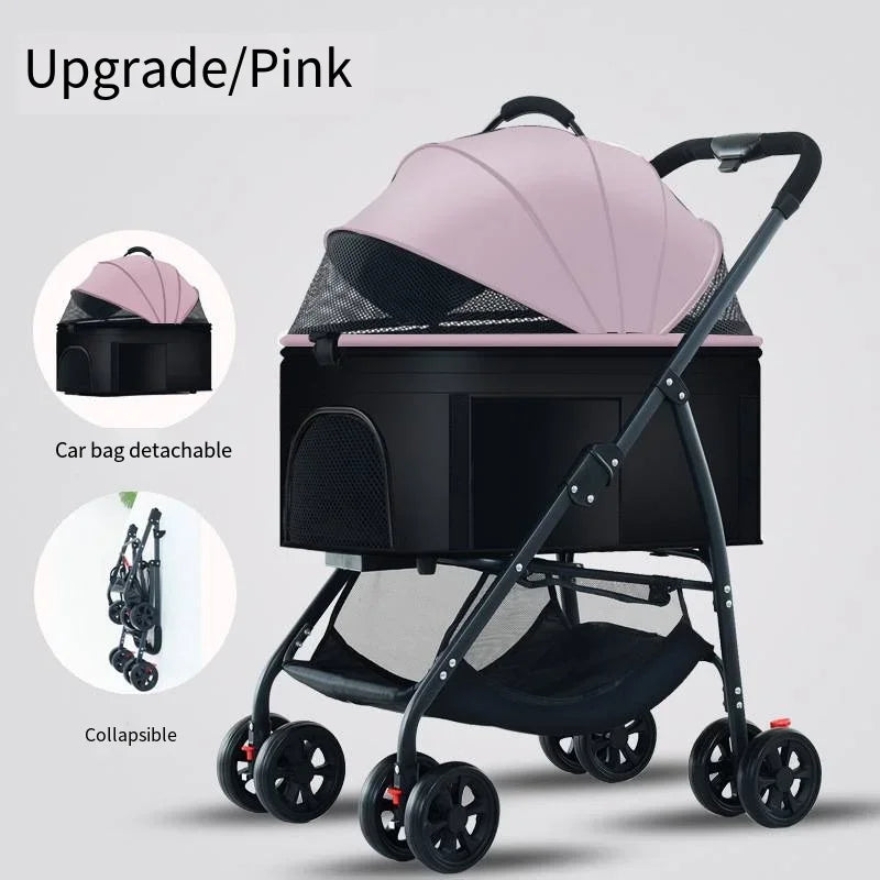 Poussette pour animaux 3 en 1, légère et pliable, spécialement conçue pour les promenades en extérieur avec chiens (petits et moyens) ou chats.