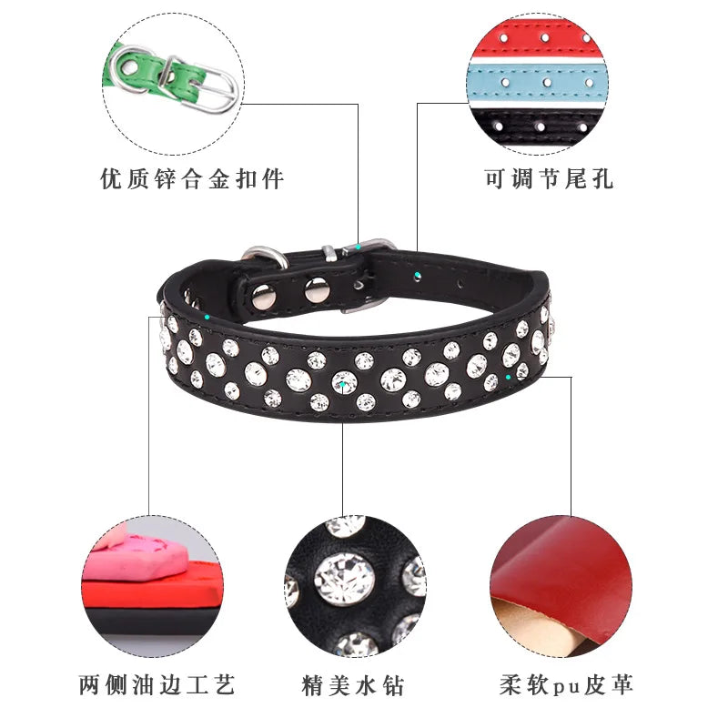 Colliers pour petits chiens et autres animaux de compagnie, colliers en similicuir (PU) avec strass pour chiens et chats, réglables pour éviter que les animaux ne se perdent.