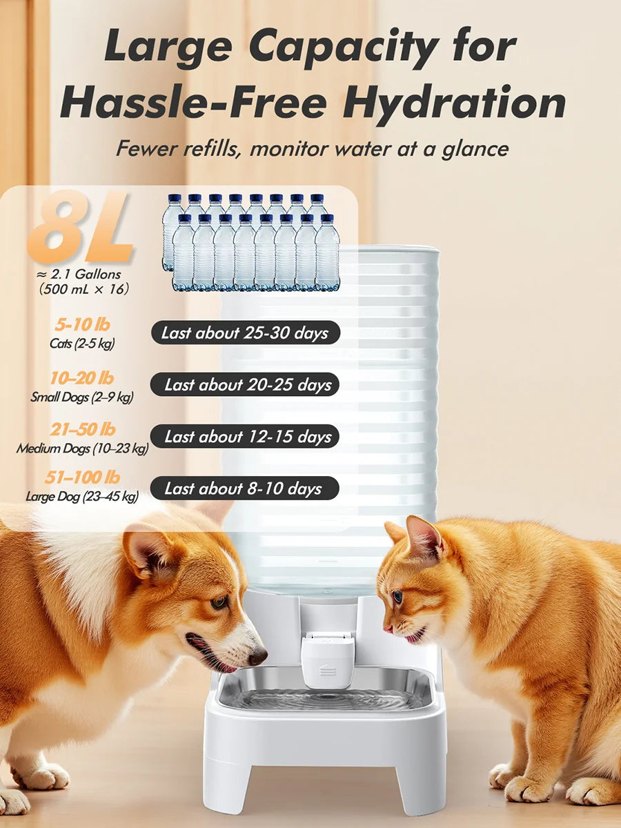 Furpipi – Station d'alimentation et d'abreuvement automatique par gravité pour animaux (capacité de 8 L) avec abreuvoir en acier inoxydable