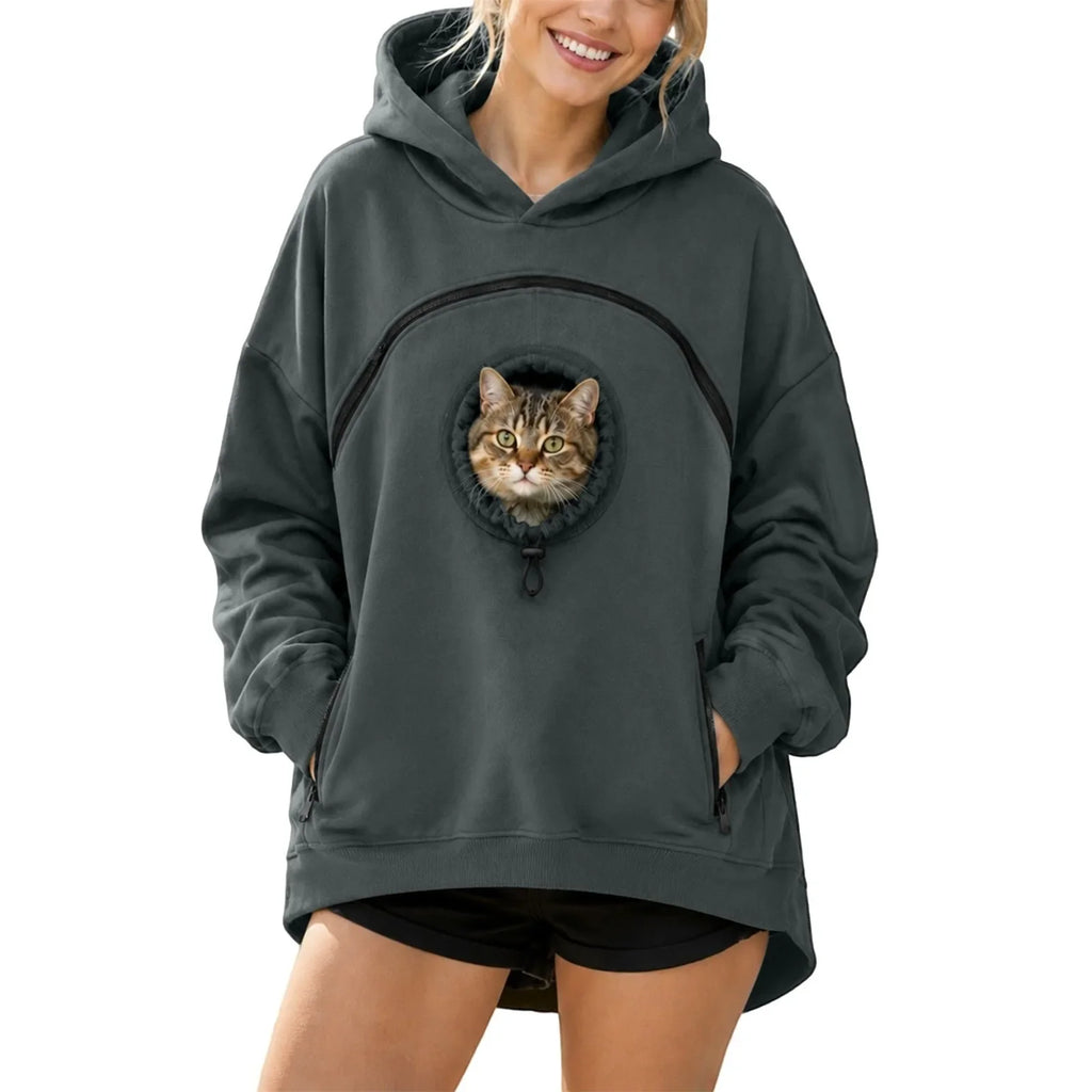 Sweat à capuche en polaire de flanelle épaisse – Tenue assortie pour vous et votre animal, vêtement d'intérieur chaud et ample doté d'une poche pour porter votre animal