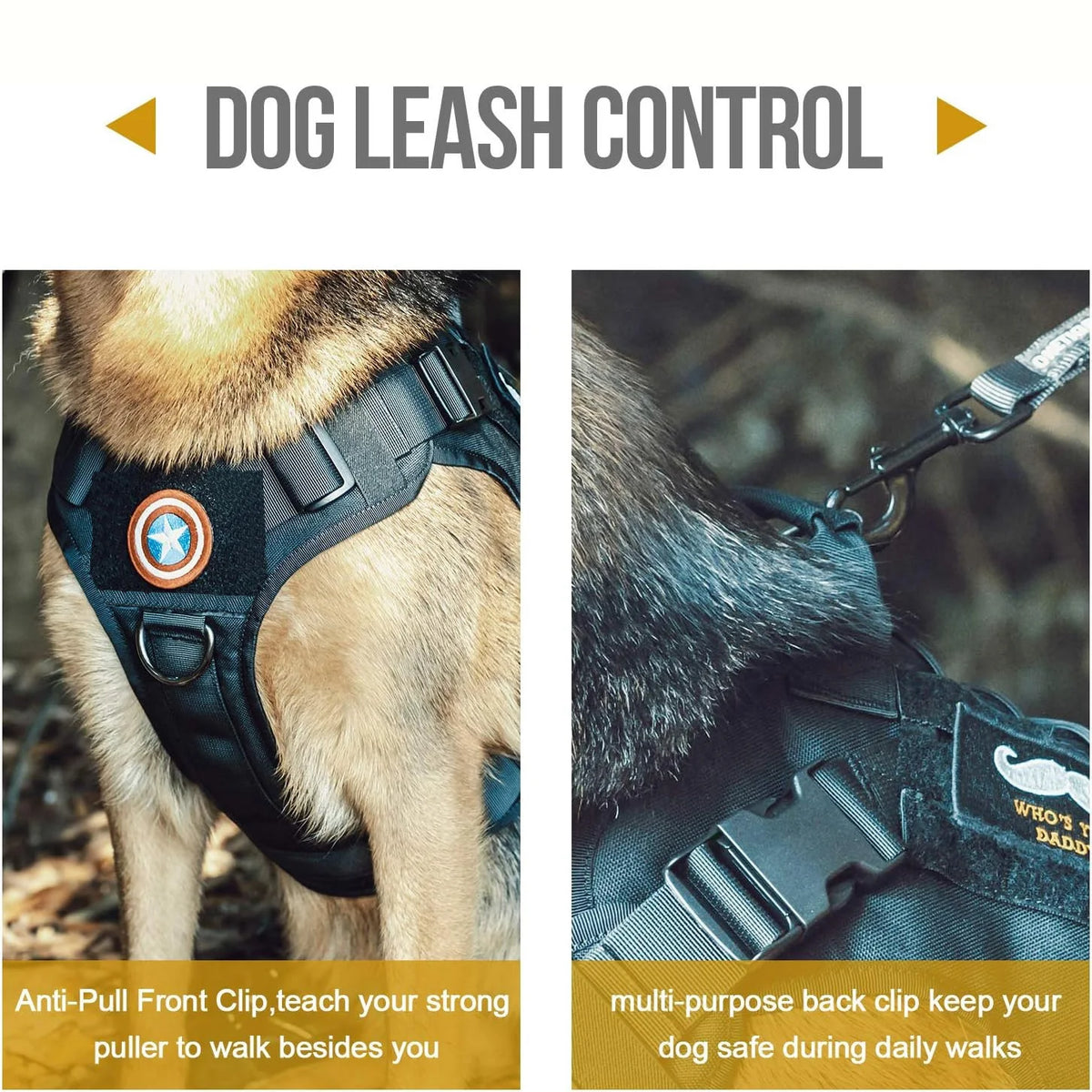 Harnais pour chien, harnais tactique avec poignée, gilet anti-traction pour chien d'assistance avec panneaux auto-agrippants, harnais réglable pour chien .