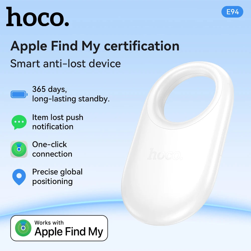 HOCO E94 – Traceur GPS intelligent compatible AirTag pour animaux, chiens et clés ; dispositif anti-perte avec étui, compatible avec le réseau « Localiser » (Find My) pour le suivi des personnes âgées et des enfants