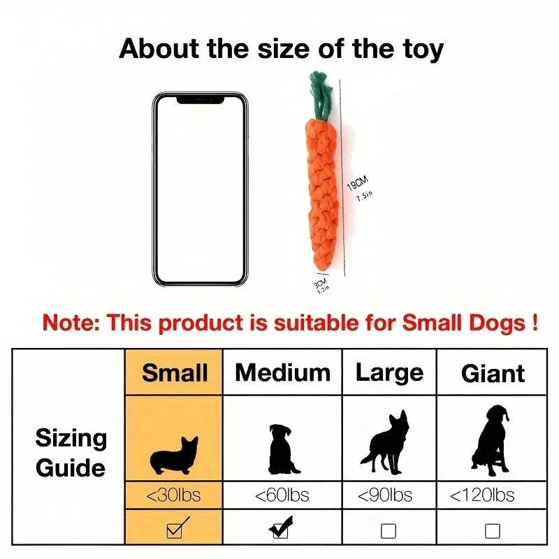 1 jouet à nœuds pour animaux (chien et chat) en forme de carotte – Jouet à mâcher en corde de coton pour chiens (usage intérieur) et chats – Accessoire pour animaux