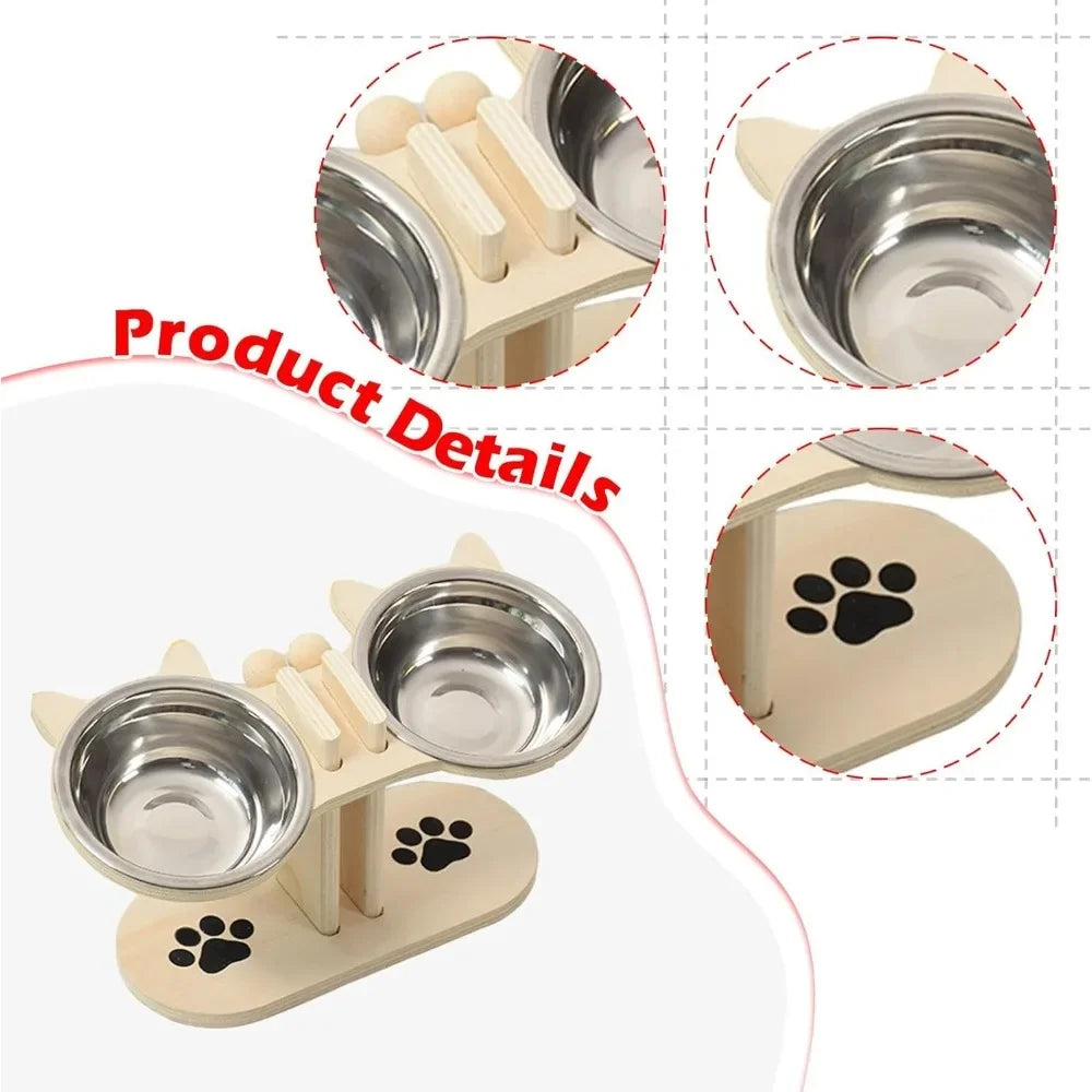 Station de repas surélevée pour animaux, avec 2 gamelles en acier inoxydable, réglable en hauteur, pour la nourriture et l'eau, adaptée aux petits chats et aux chiots