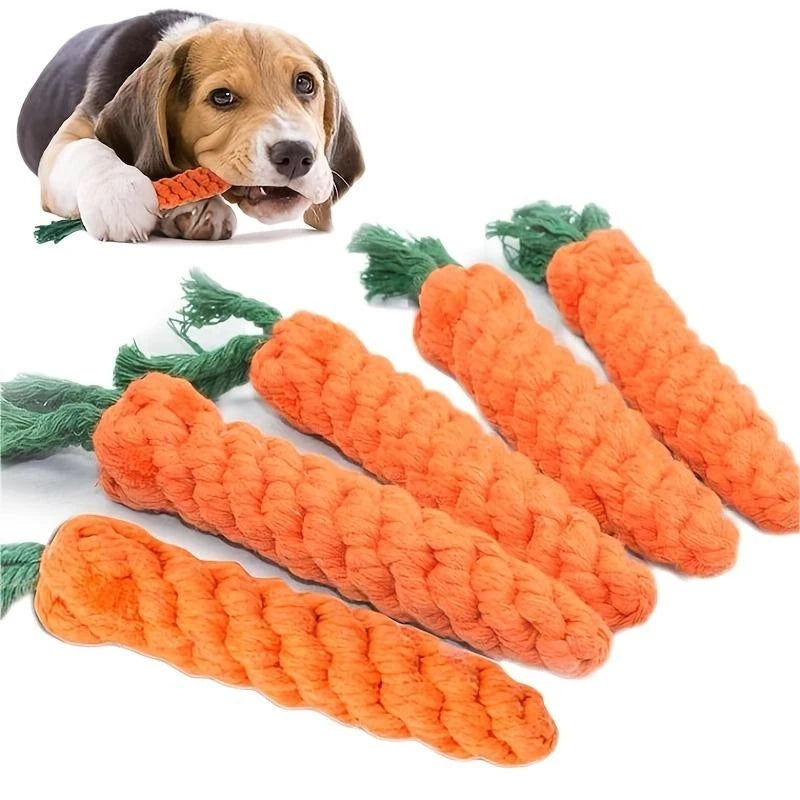 1 jouet à nœuds pour animaux (chien et chat) en forme de carotte – Jouet à mâcher en corde de coton pour chiens (usage intérieur) et chats – Accessoire pour animaux