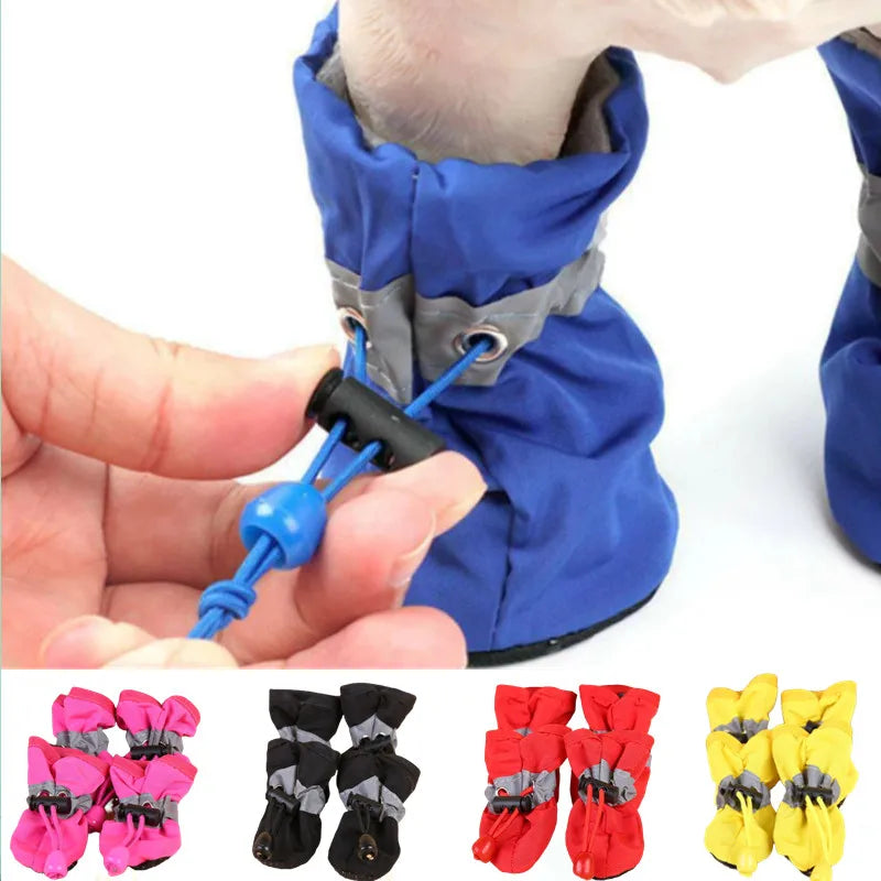 Lot de 4 chaussures imperméables et antidérapantes pour animaux de compagnie (chiens et chats) – Bottines de pluie pour petits chiens, chiots et chats – Accessoires de protection des pattes