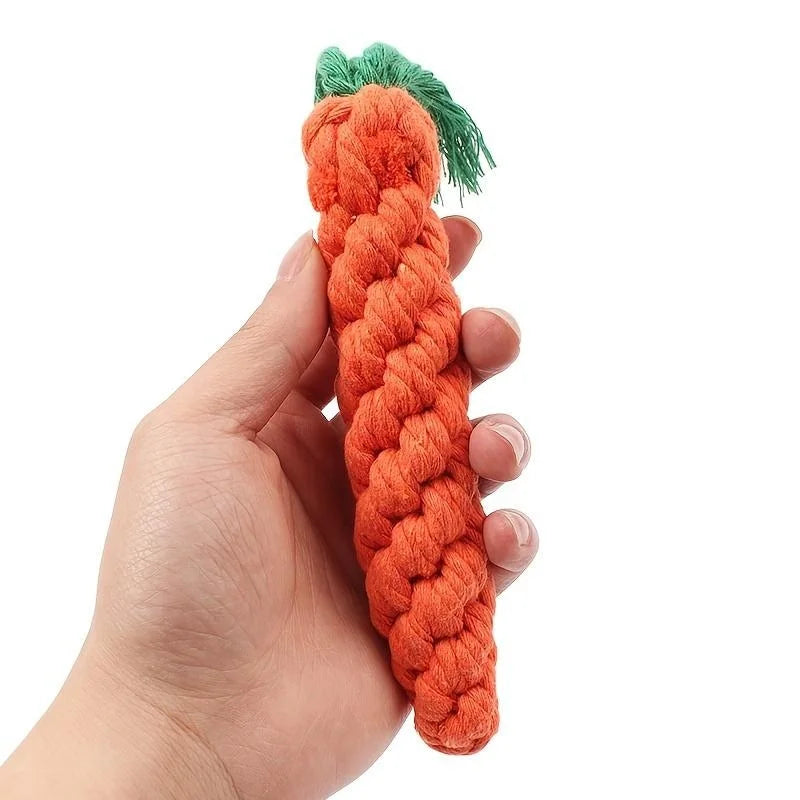 1 jouet à nœuds pour animaux (chien et chat) en forme de carotte – Jouet à mâcher en corde de coton pour chiens (usage intérieur) et chats – Accessoire pour animaux