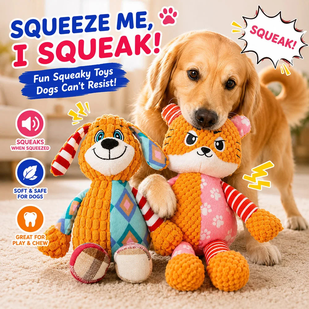 Jouet en peluche pour animaux avec pouic-pouic – Jouet interactif et ludique pour chiens et chats – Compagnon doux et résistant – Jouet à mâcher favorisant le nettoyage des dents – Conception robuste – Accessoire