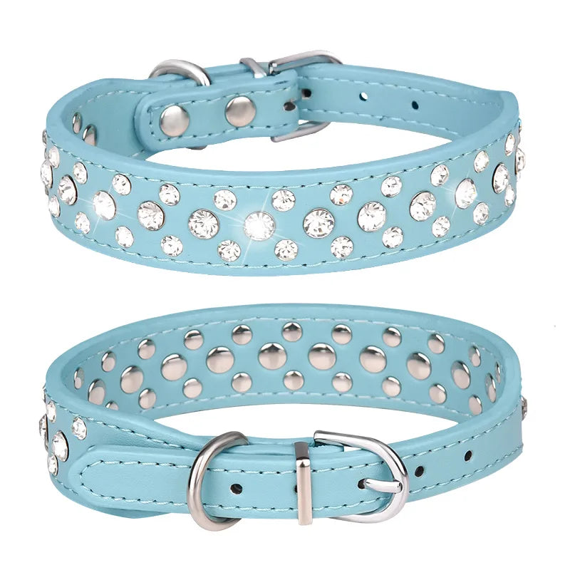 Colliers pour petits chiens et autres animaux de compagnie, colliers en similicuir (PU) avec strass pour chiens et chats, réglables pour éviter que les animaux ne se perdent.