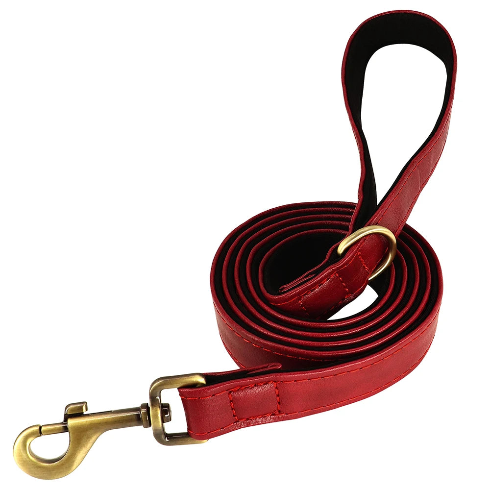 Ensemble collier et laisse en cuir personnalisés pour chien – Collier en cuir souple et rembourré pour chiens de petite, moyenne et grande taille – Plaque nominative gravée offerte