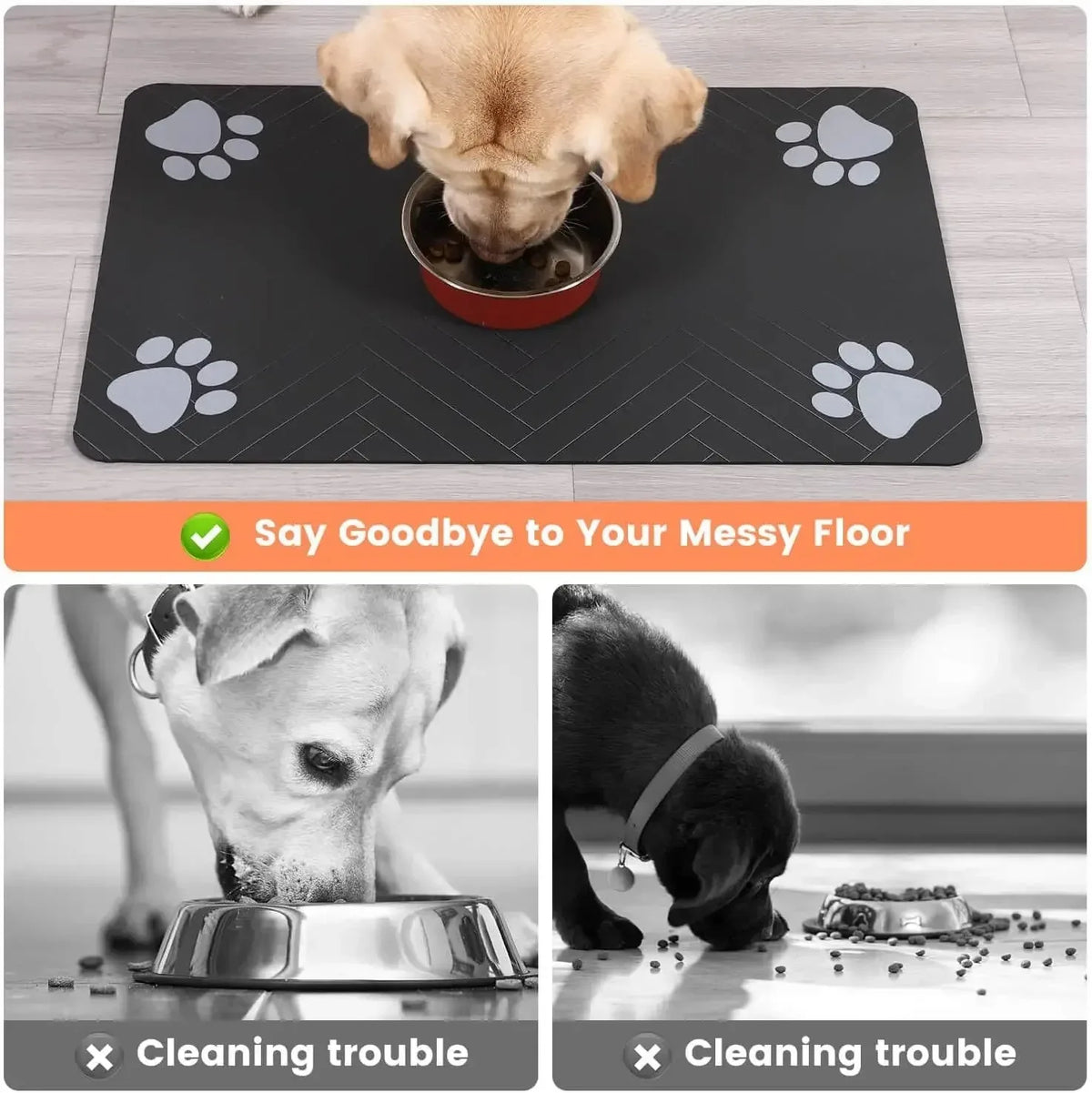 Tapis d'alimentation pour animaux – Set de table absorbant avec dos en caoutchouc, séchage rapide, imperméable, pour gamelles d'eau et de nourriture (chiens et chats)