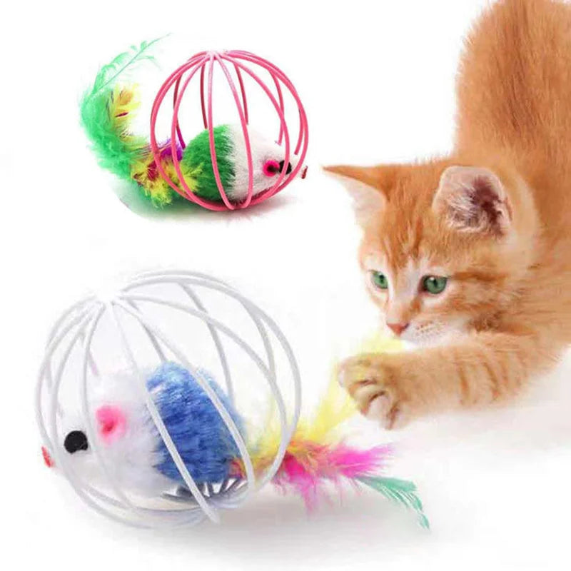 Jouet pour chat populaire : souris colorée en cage avec souris interactive à poursuivre