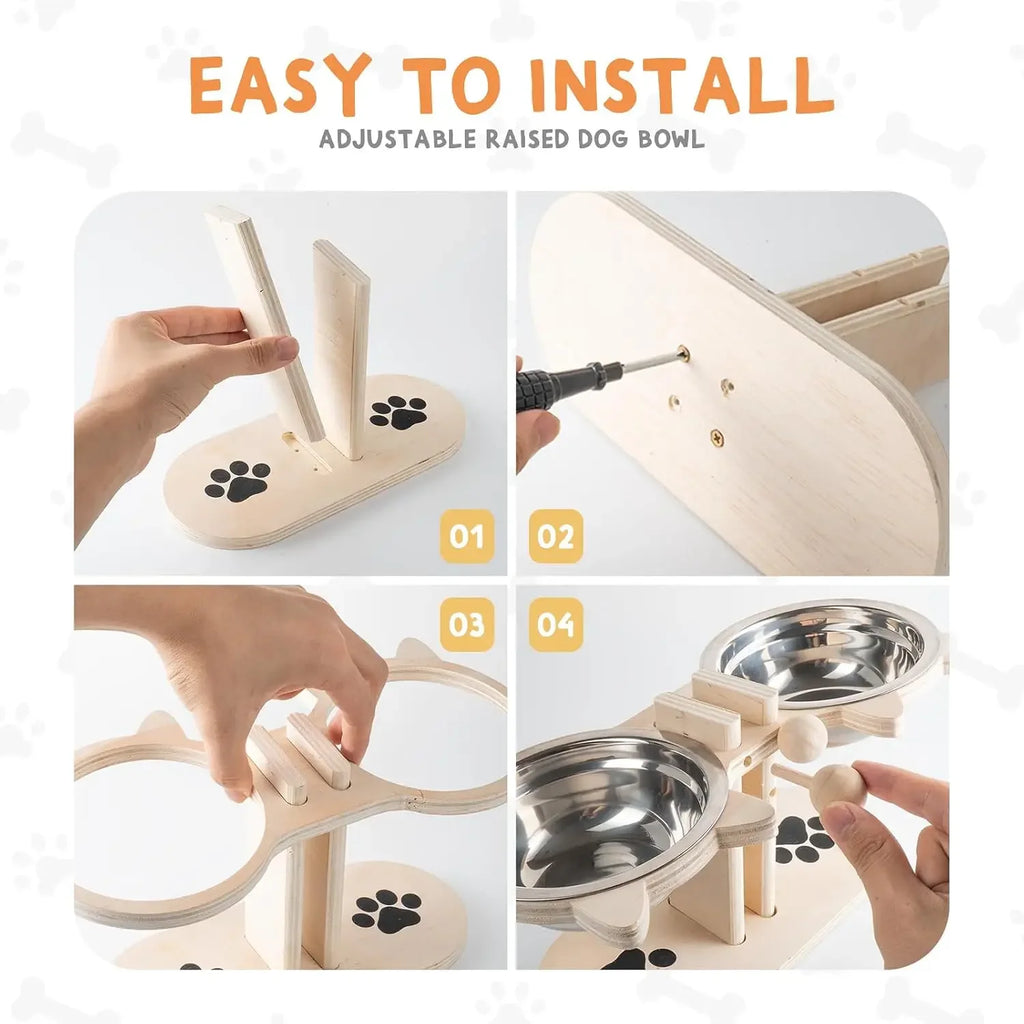 Station de repas surélevée pour animaux, avec 2 gamelles en acier inoxydable, réglable en hauteur, pour la nourriture et l'eau, adaptée aux petits chats et aux chiots