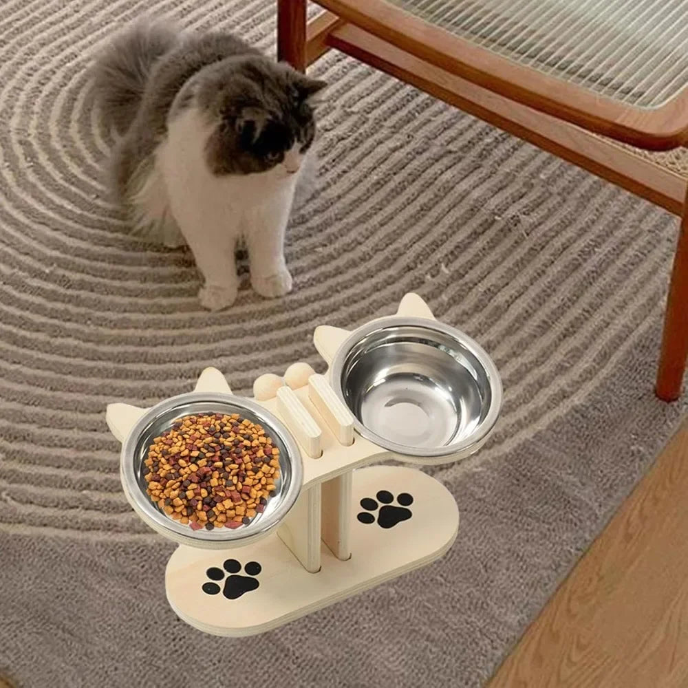 Station de repas surélevée pour animaux, avec 2 gamelles en acier inoxydable, réglable en hauteur, pour la nourriture et l'eau, adaptée aux petits chats et aux chiots