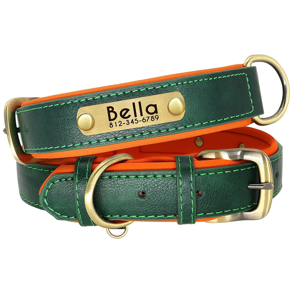 Ensemble collier et laisse en cuir personnalisés pour chien – Collier en cuir souple et rembourré pour chiens de petite, moyenne et grande taille – Plaque nominative gravée offerte