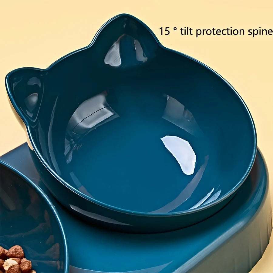 Ensemble de bols 3-en-1 pour animaux : bols inclinés pour nourriture et eau (design en forme d'oreilles) avec distributeur d'eau par gravité pour protéger le cou.