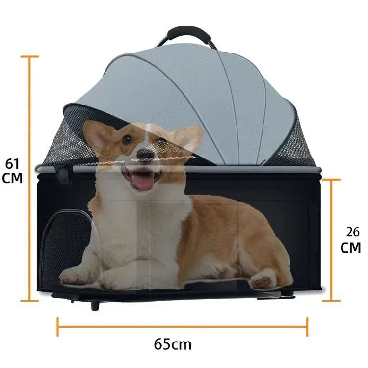 Poussette pour animaux 3 en 1, légère et pliable, spécialement conçue pour les promenades en extérieur avec chiens (petits et moyens) ou chats.