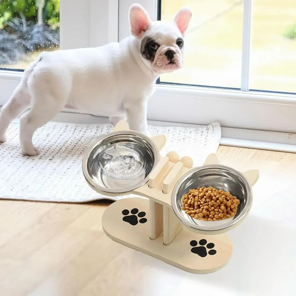 Station de repas surélevée pour animaux, avec 2 gamelles en acier inoxydable, réglable en hauteur, pour la nourriture et l'eau, adaptée aux petits chats et aux chiots