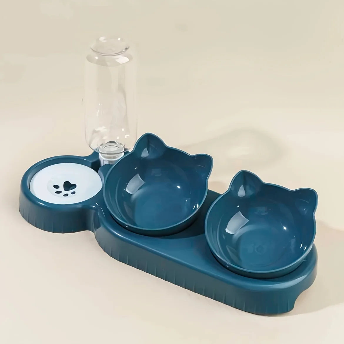 Ensemble de bols 3-en-1 pour animaux : bols inclinés pour nourriture et eau (design en forme d'oreilles) avec distributeur d'eau par gravité pour protéger le cou.