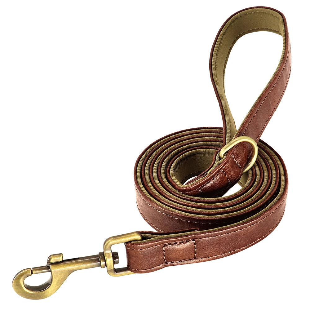 Ensemble collier et laisse en cuir personnalisés pour chien – Collier en cuir souple et rembourré pour chiens de petite, moyenne et grande taille – Plaque nominative gravée offerte