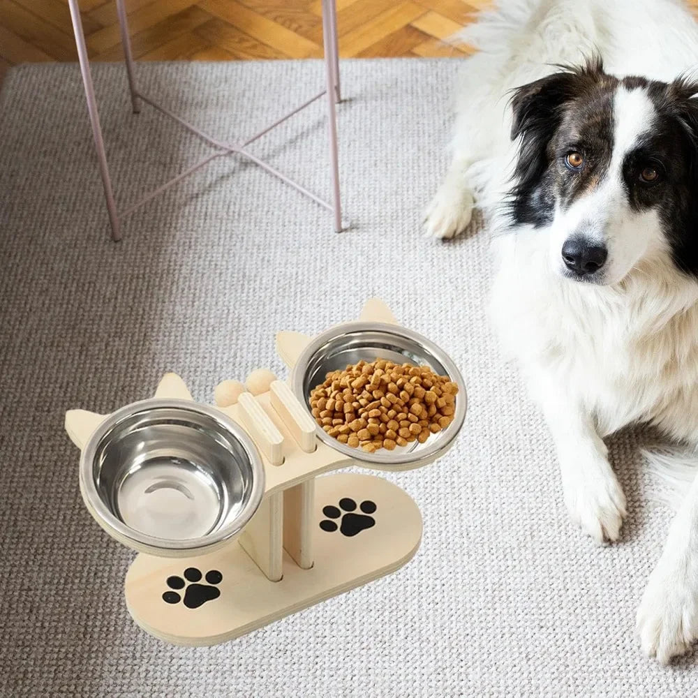 Station de repas surélevée pour animaux, avec 2 gamelles en acier inoxydable, réglable en hauteur, pour la nourriture et l'eau, adaptée aux petits chats et aux chiots