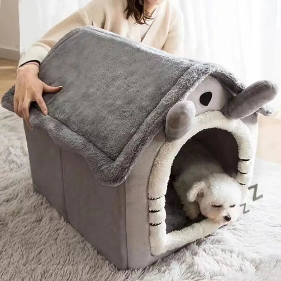 Niche pour animaux toutes saisons – Couchage amovible et lavable pour petits chiens et chats, idéal pour l'hiver