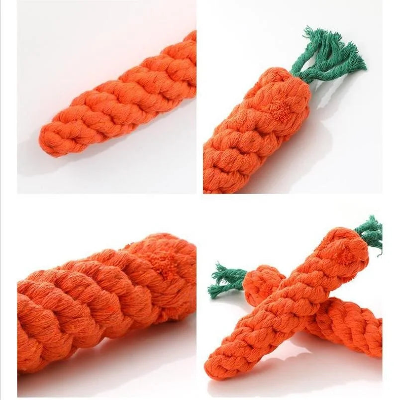 1 jouet à nœuds pour animaux (chien et chat) en forme de carotte – Jouet à mâcher en corde de coton pour chiens (usage intérieur) et chats – Accessoire pour animaux