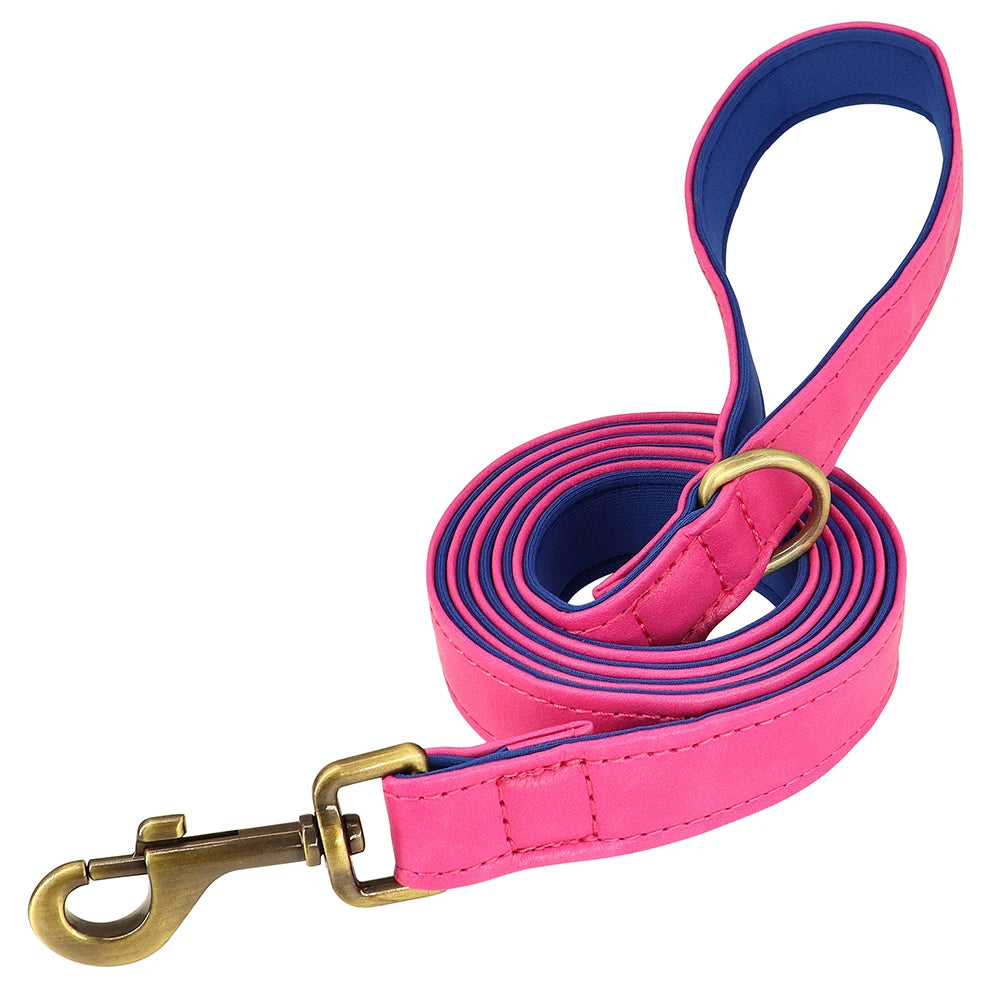 Ensemble collier et laisse en cuir personnalisés pour chien – Collier en cuir souple et rembourré pour chiens de petite, moyenne et grande taille – Plaque nominative gravée offerte