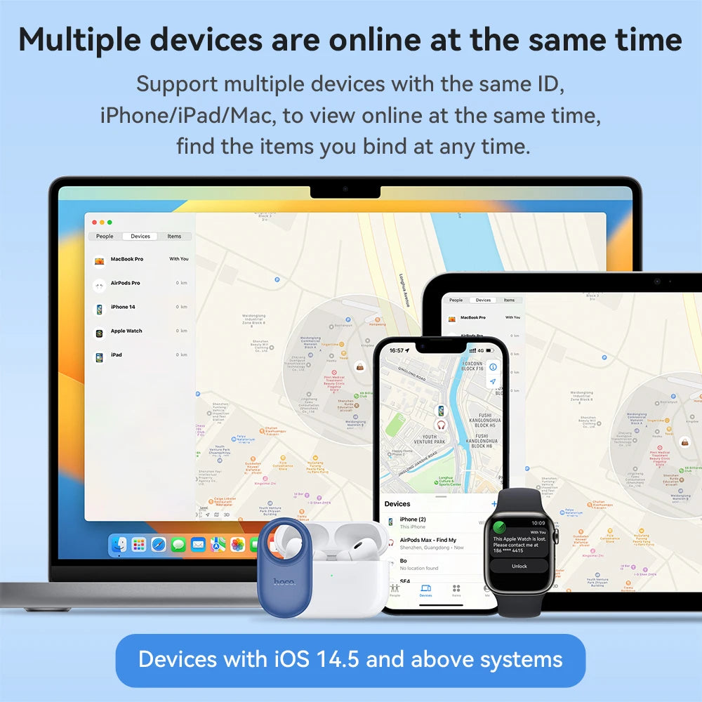 HOCO E94 – Traceur GPS intelligent compatible AirTag pour animaux, chiens et clés ; dispositif anti-perte avec étui, compatible avec le réseau « Localiser » (Find My) pour le suivi des personnes âgées et des enfants
